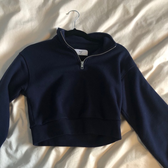 TNA Tops - Navy Blue TNA Cropped Quarter Zip